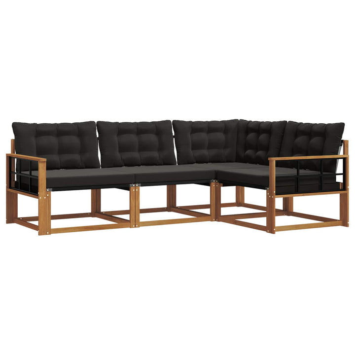 Udendørs sofagruppe med pude 4 pcs Naturlig og sort