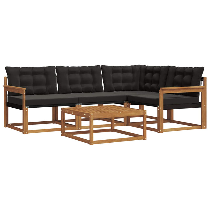 Udendørs sofagruppe med pude 5 pcs Naturlig og sort