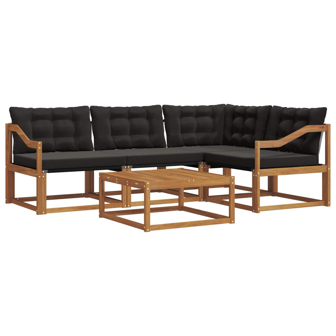 Udendørs sofagruppe med pude 5 pcs Naturlig og sort