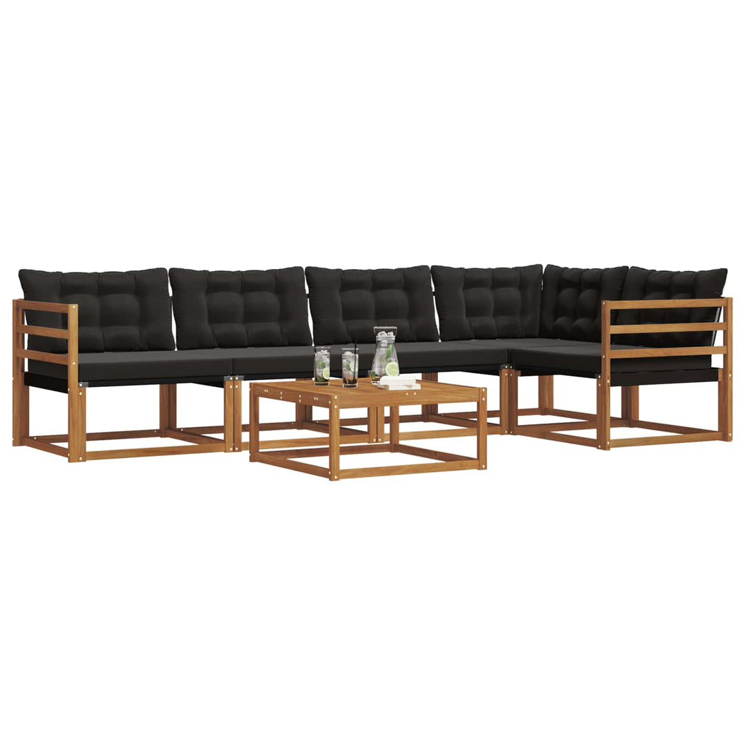 Udendørs sofagruppe med pude 6 pcs Naturlig og sort