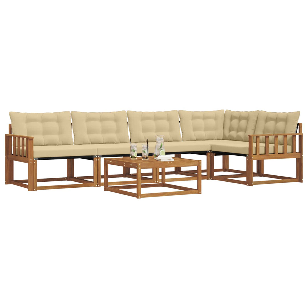 Udendørs sofagruppe med pude 6 pcs Naturlig og Beige