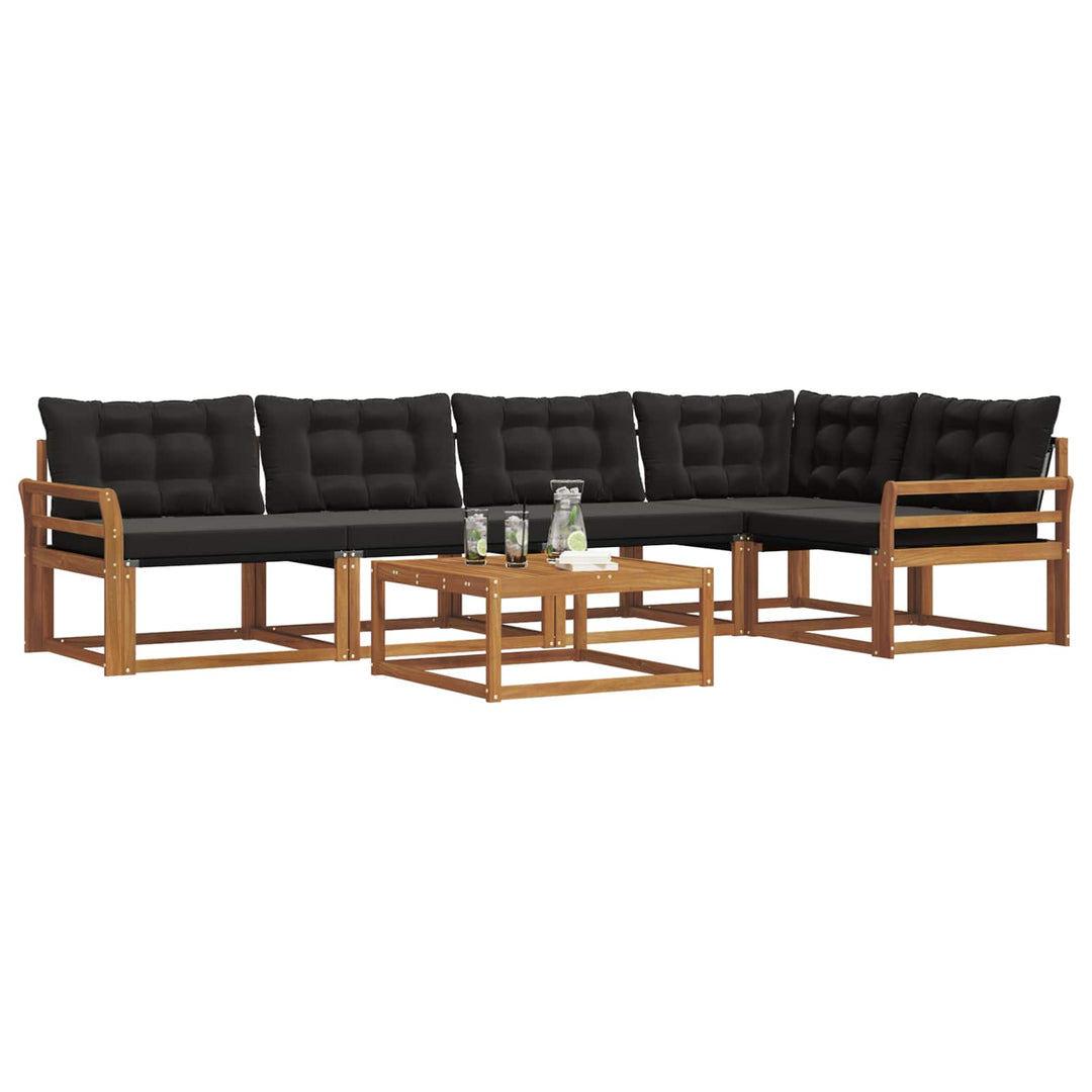 Udendørs sofagruppe med pude 6 pcs Naturlig og sort