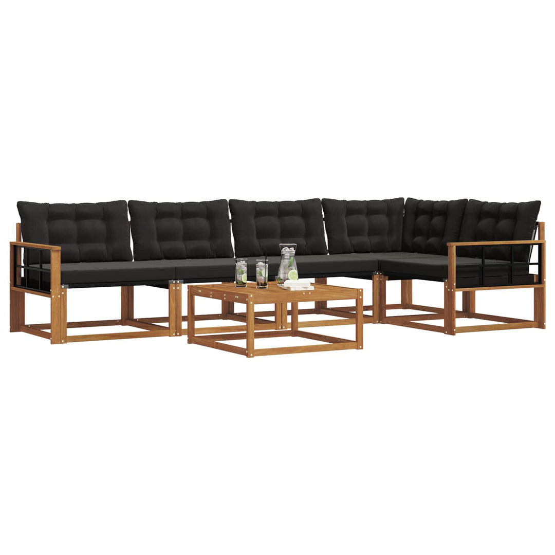 Udendørs sofagruppe med pude 6 pcs Naturlig og sort
