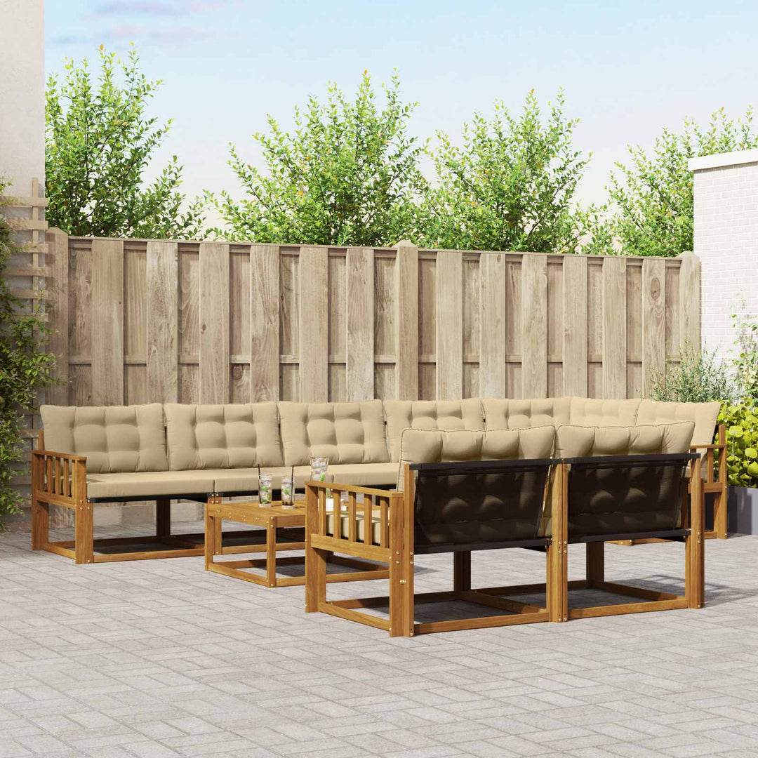 Udendørs sofagruppe med pude 9 pcs Naturlig og Beige