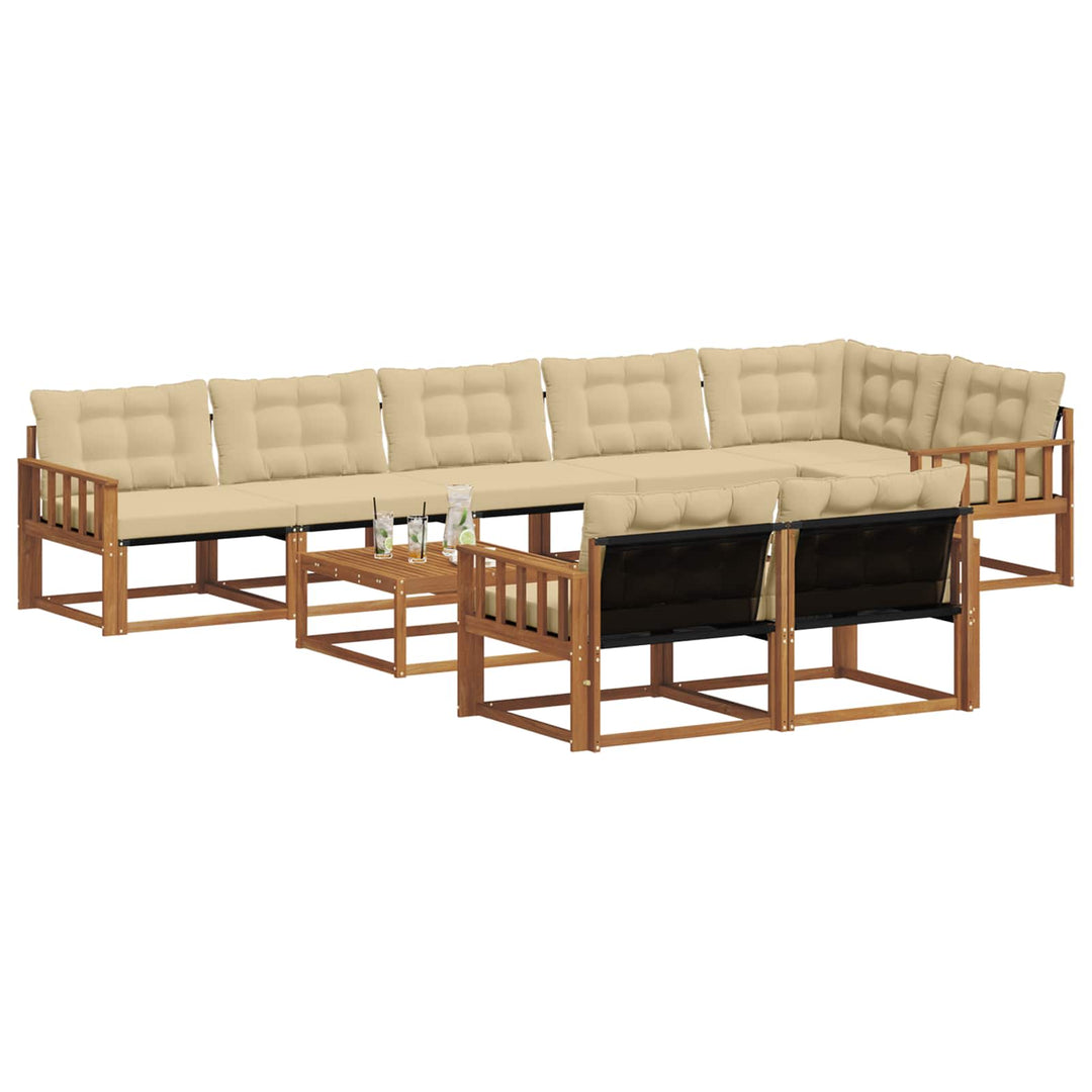 Udendørs sofagruppe med pude 9 pcs Naturlig og Beige