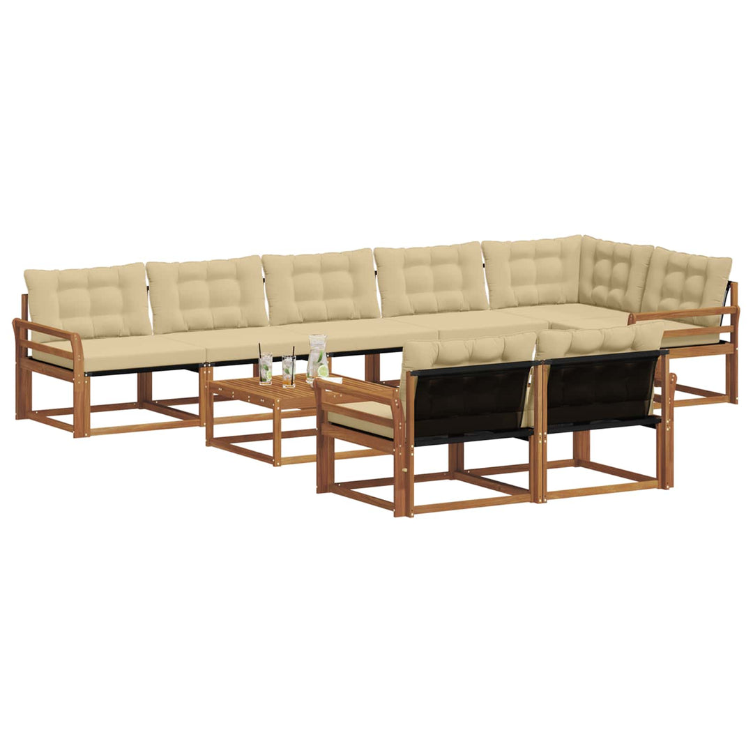 Udendørs sofagruppe med pude 9 pcs Naturlig og Beige