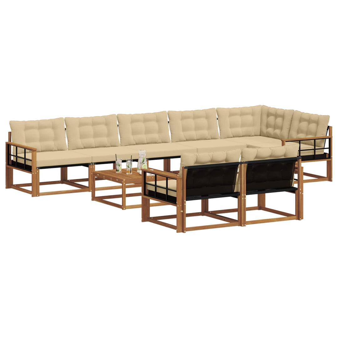 Udendørs sofagruppe med pude 9 pcs Naturlig og Beige
