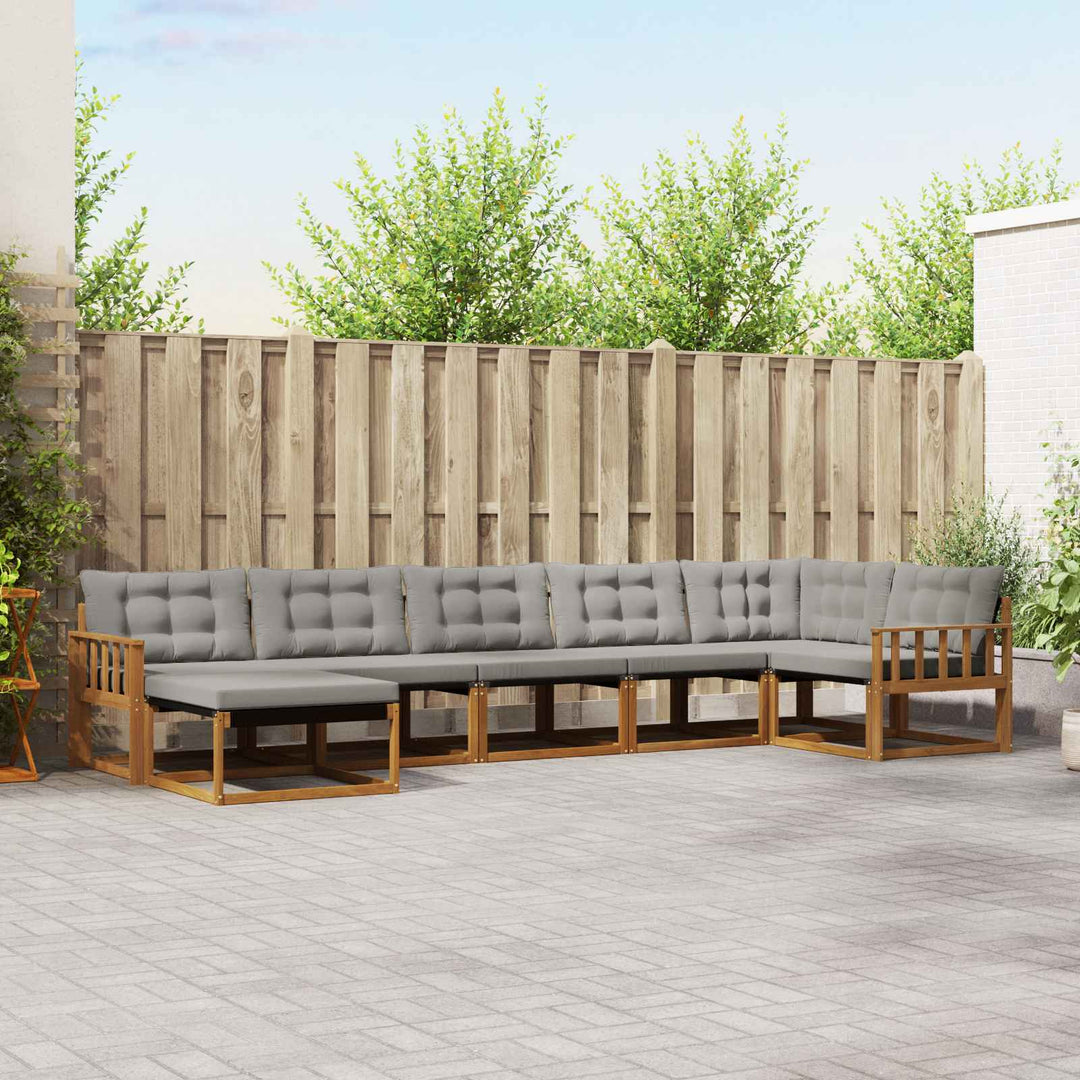 Udendørs sofagruppe med pude 7 pcs Naturlig og Lys Grå