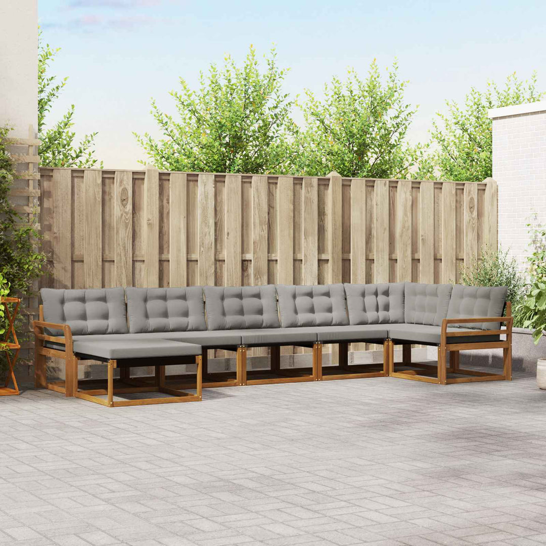 Udendørs sofagruppe med pude 7 pcs Naturlig og Lys Grå