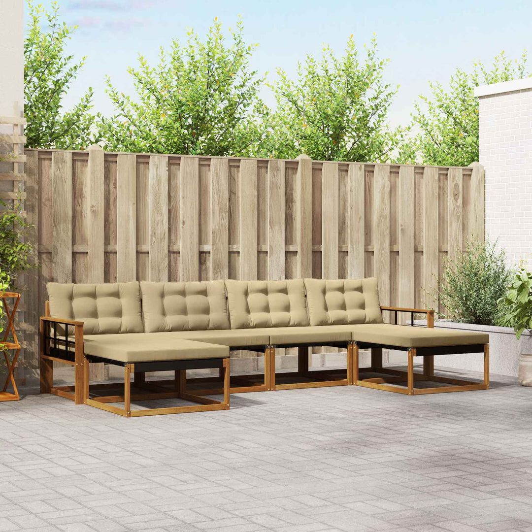Udendørs sofagruppe med pude 6 pcs Naturlig og Beige