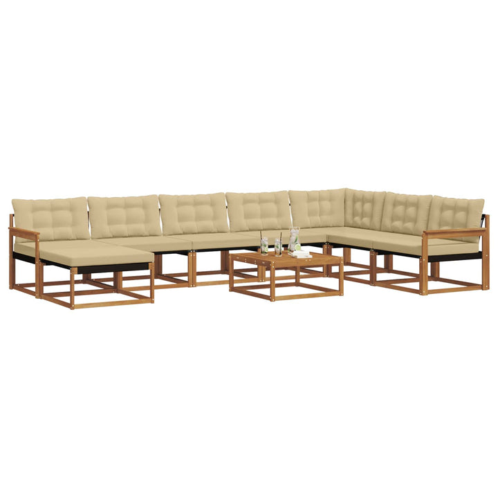 Udendørs sofagruppe 9 pcs Naturlig og Beige Massivt Akacietræ