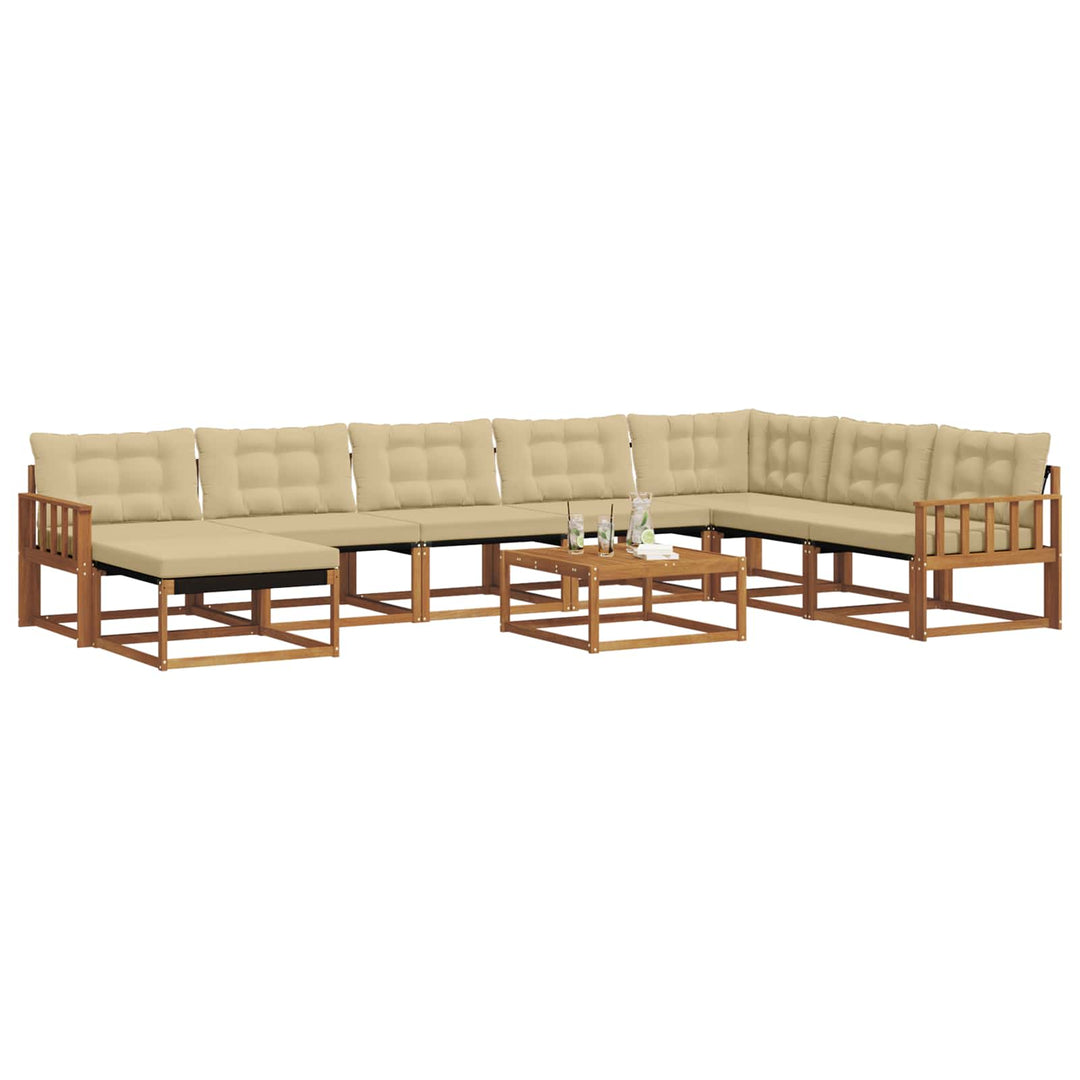 Udendørs sofagruppe 9 pcs Naturlig og Beige Massivt Akacietræ