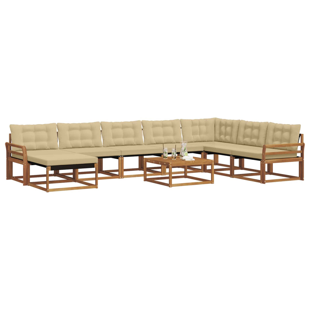 Udendørs sofagruppe 9 pcs Naturlig og Beige Massivt Akacietræ