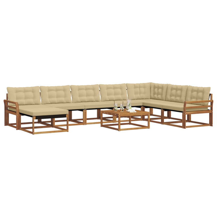 Udendørs sofagruppe 9 pcs Naturlig og Beige Massivt Akacietræ