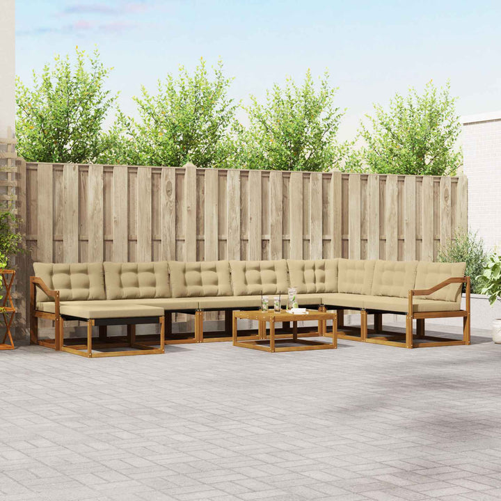 Udendørs sofagruppe 9 pcs Naturlig og Beige Massivt Akacietræ