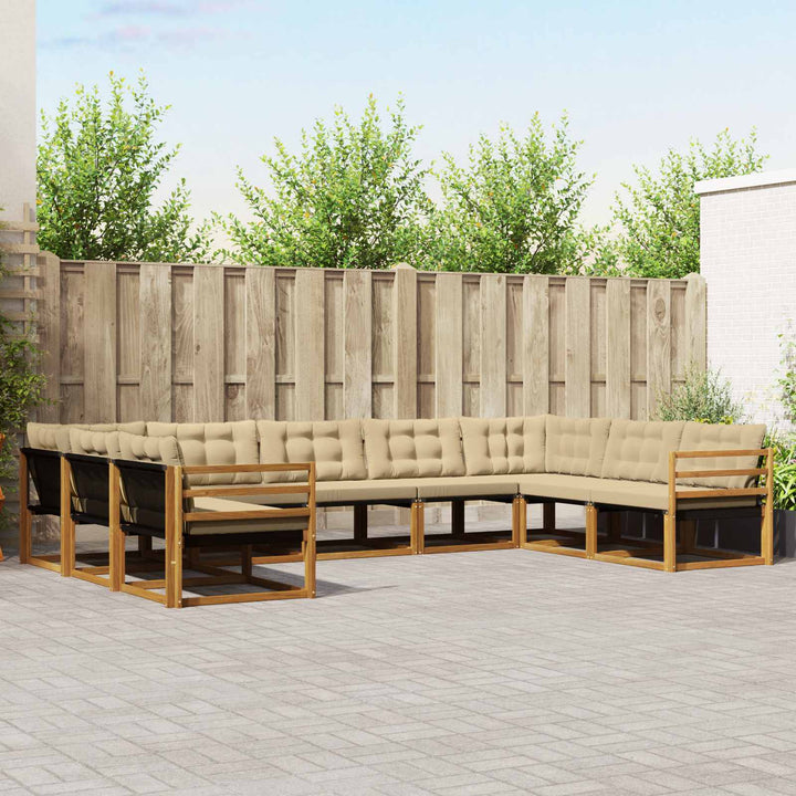 Udendørs sofagruppe med pude 9 pcs Naturlig og Beige