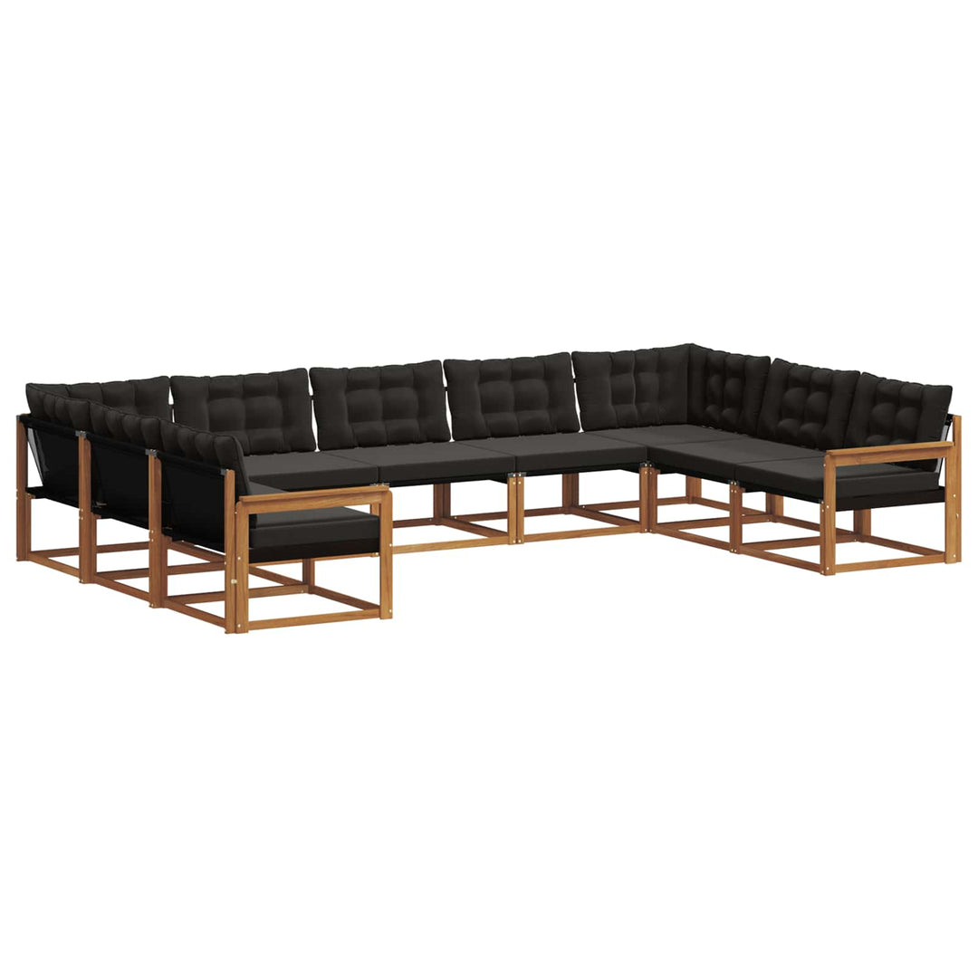 Udendørs sofagruppe med pude 9 pcs Naturlig og sort