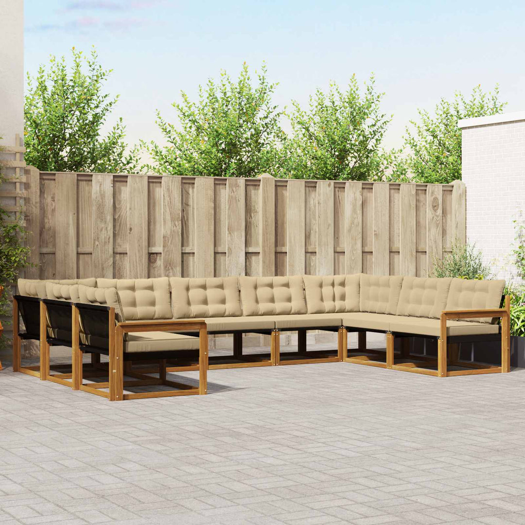 Udendørs sofagruppe med pude 9 pcs Naturlig og Beige