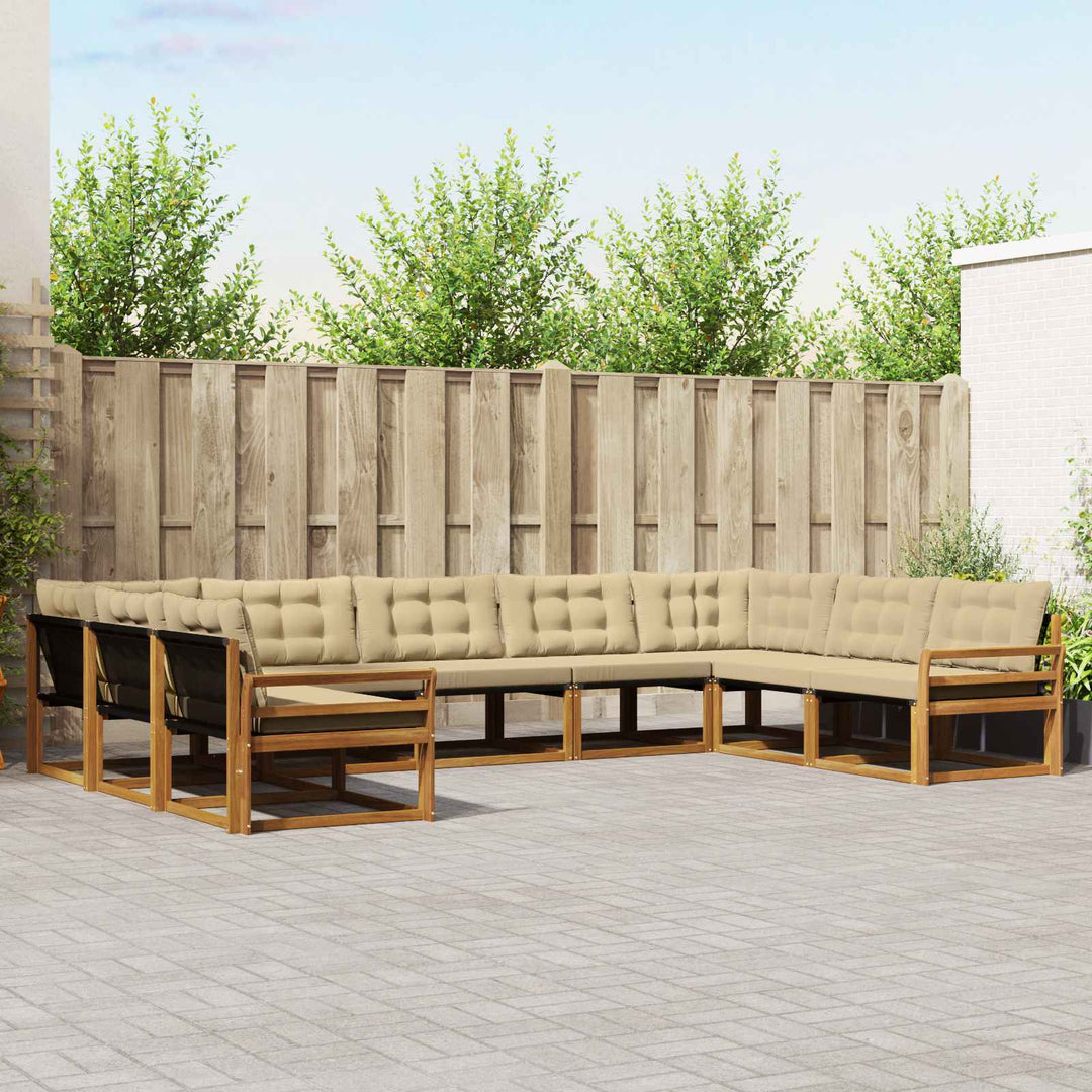 Udendørs sofagruppe med pude 9 pcs Naturlig og Beige