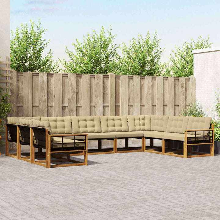 Udendørs sofagruppe med pude 9 pcs Naturlig og Beige