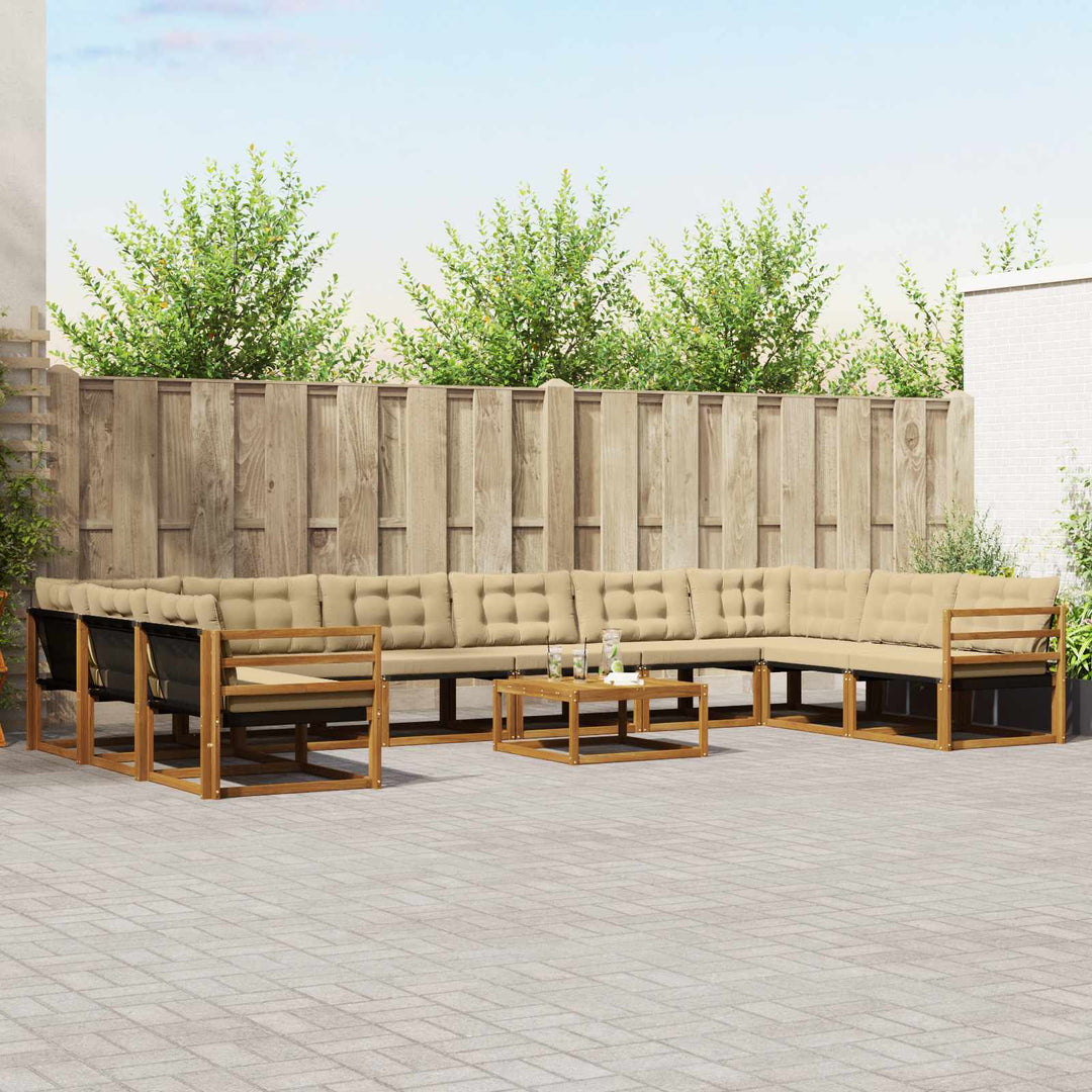 Udendørs sofagruppe med pude 11 pcs Naturlig og Beige