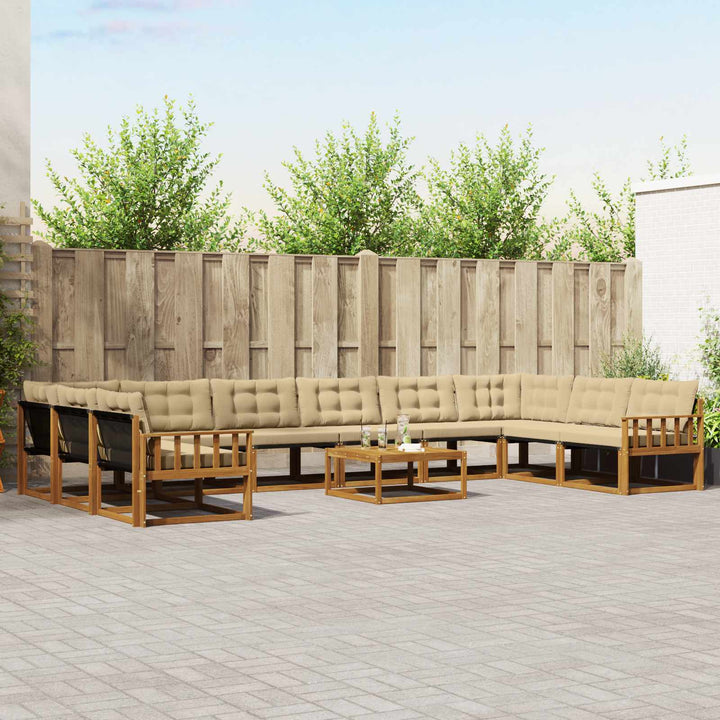 Udendørs sofagruppe med pude 11 pcs Naturlig og Beige