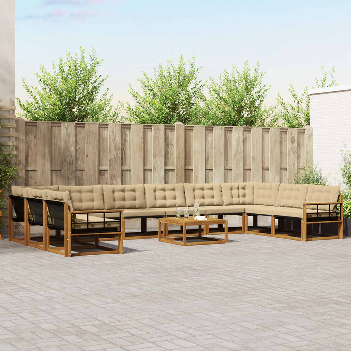 Udendørs sofagruppe med pude 11 pcs Naturlig og Beige