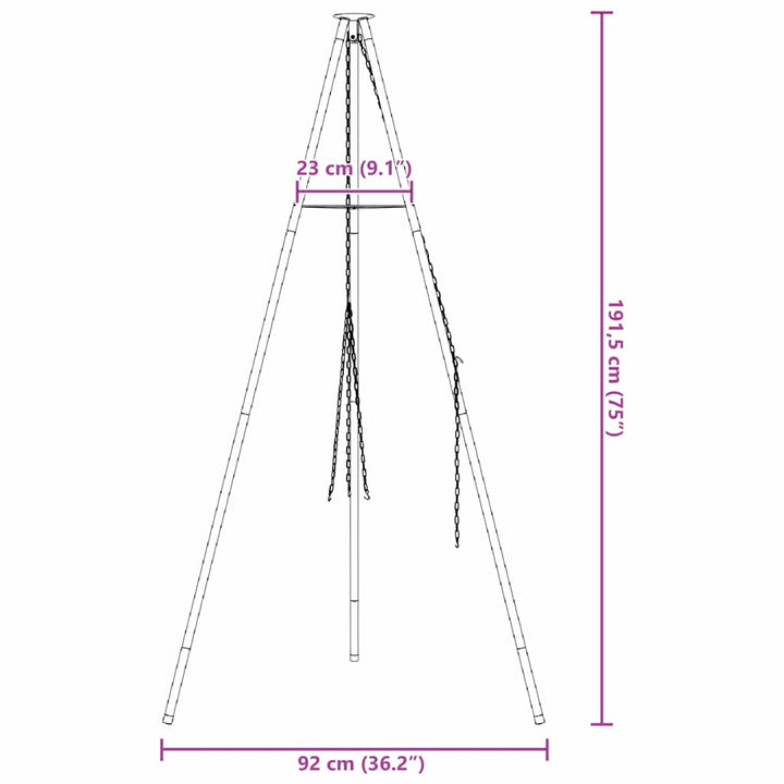 Bål tripod Sort 92 x 92 x 191,5 cm Stål