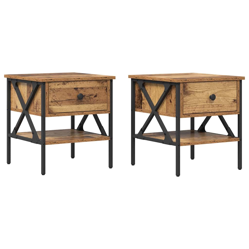 Sengebord med skuffe 2 pcs Gammelt træ 40 x 42 x 45 cm
