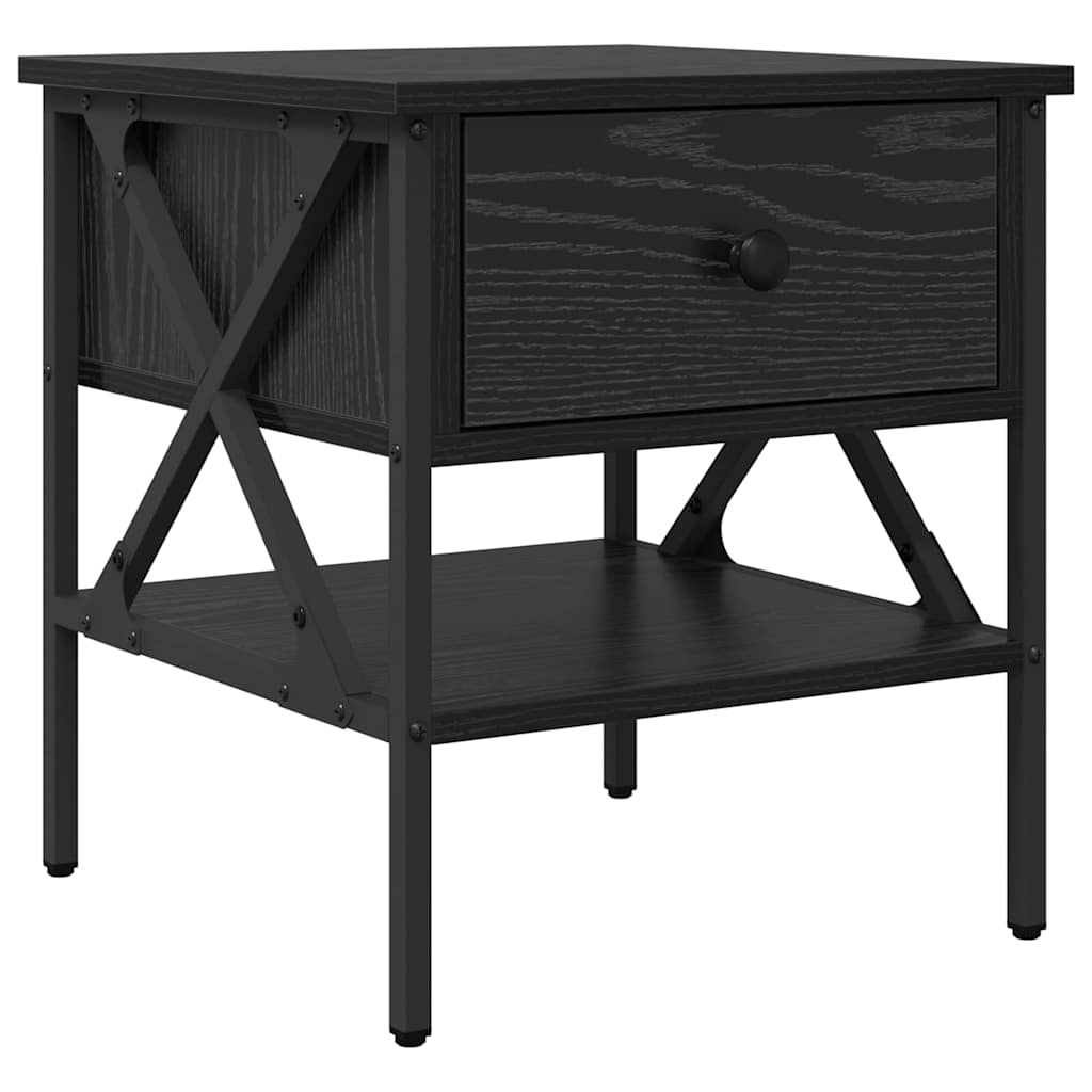 Sengebord 2 pcs Sort eg 40 x 42 x 45 cm Laminat træ og metal