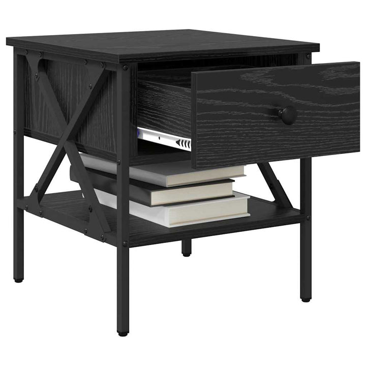 Sengebord 2 pcs Sort eg 40 x 42 x 45 cm Laminat træ og metal
