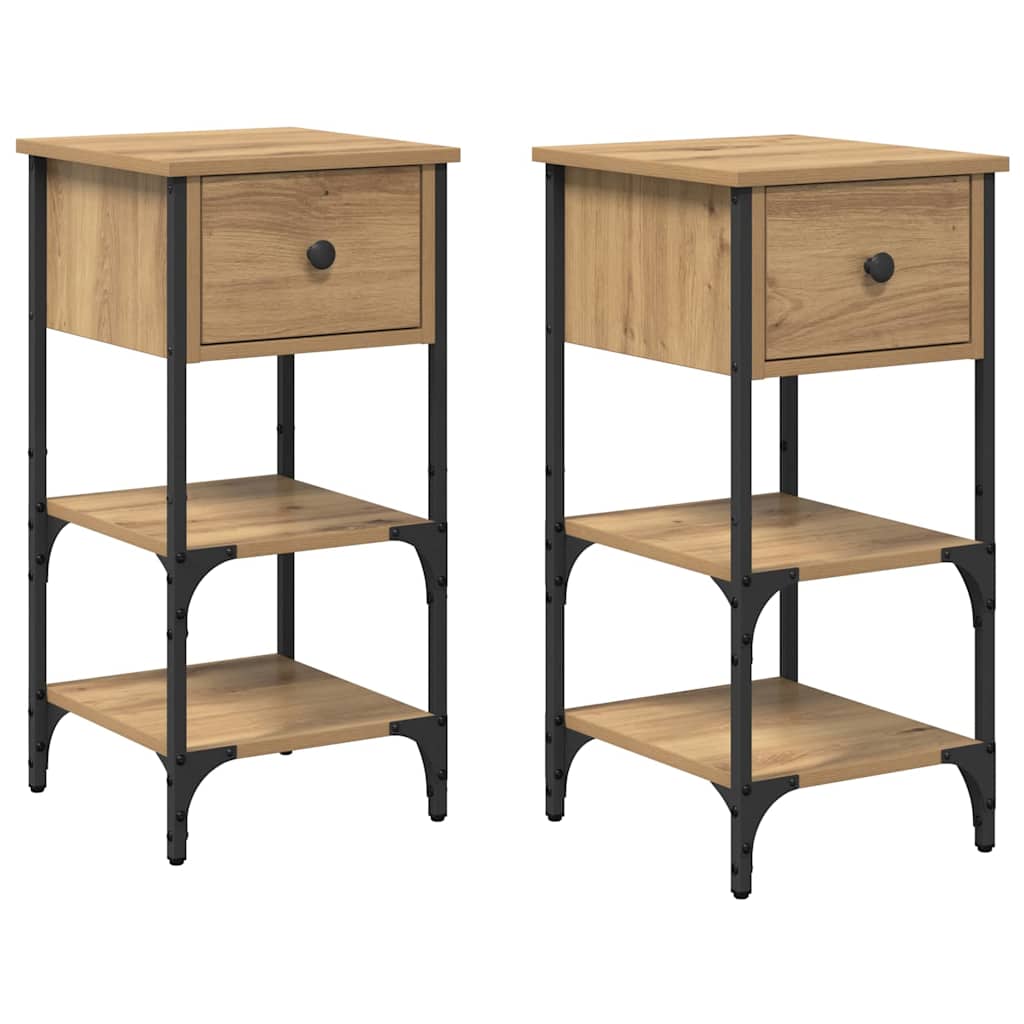 Natskab med skuffe 2 pcs Brun 33,5 x 36 x 70 cm Konstrueret træ