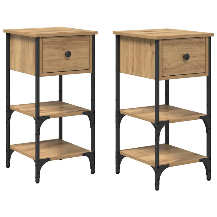Natskab med skuffe 2 pcs Brun 33,5 x 36 x 70 cm Konstrueret træ