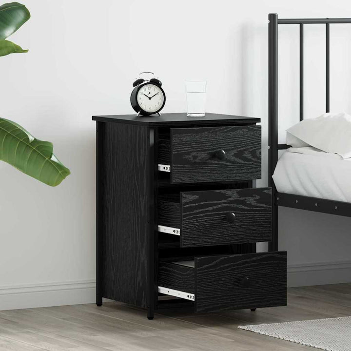 Natskab med skuffe Sort eg 40 x 36 x 60 cm Solid genbrugs træ