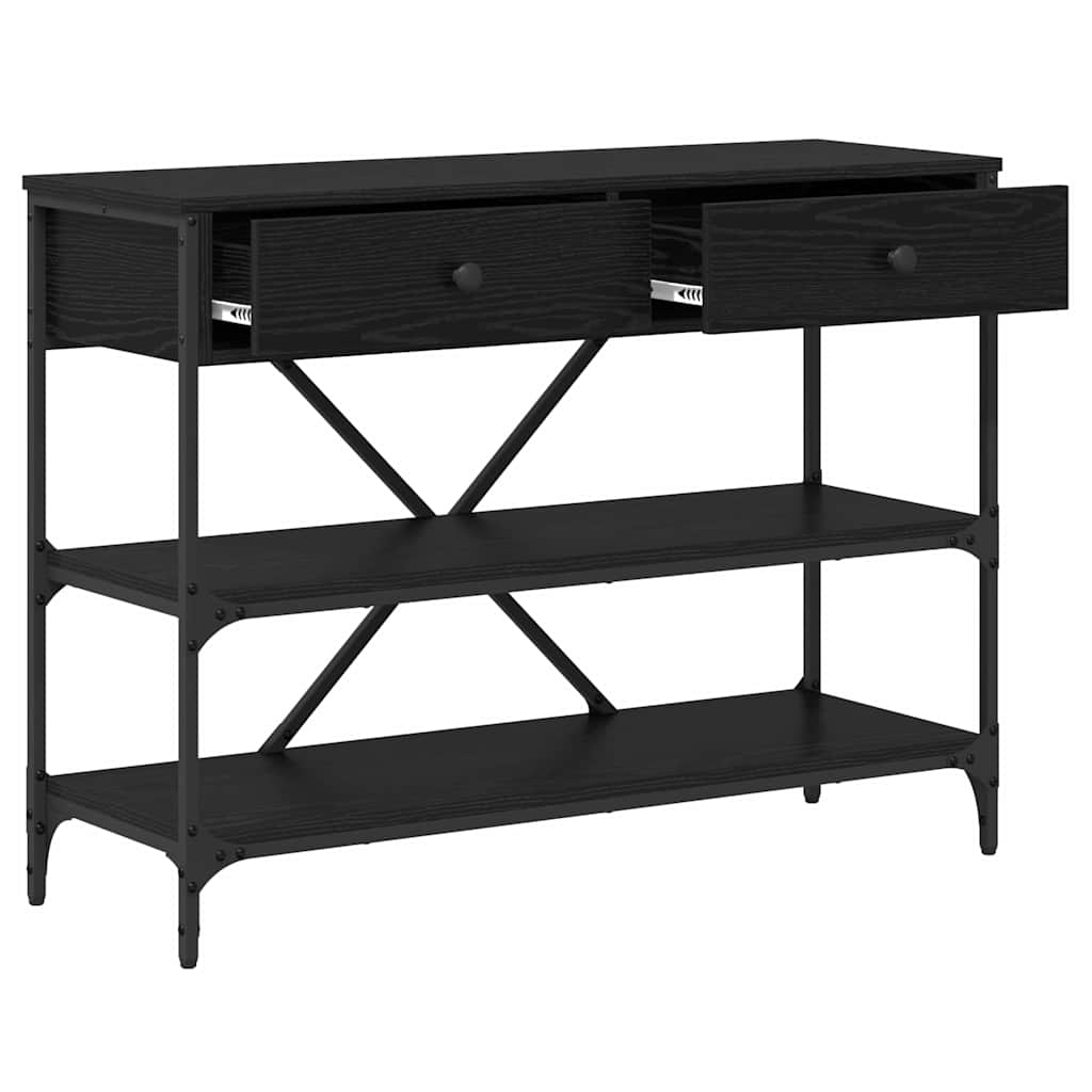 Konsolbord med skuffe med hylde Sort eg 100 x 34,5 x 75 cm træ
