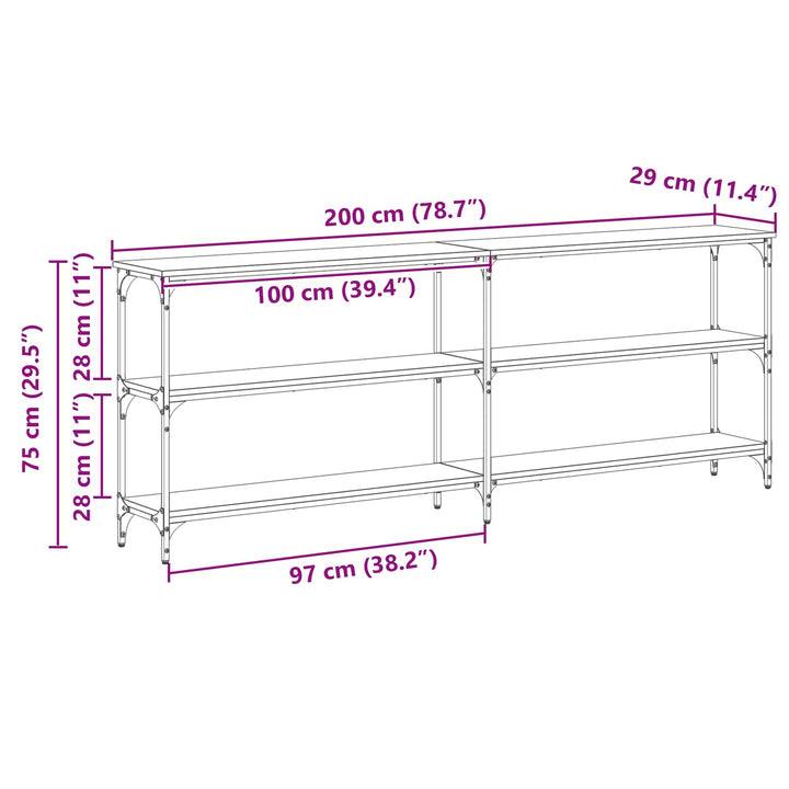 Konsolbord Sort eg 200 x 29 x 75 cm Samlet træ og metal