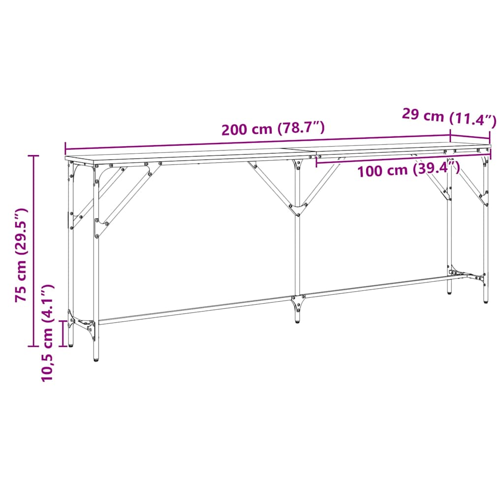 Konsolbord Gammelt træ 200 x 29 x 75 cm Laminat træ og metal