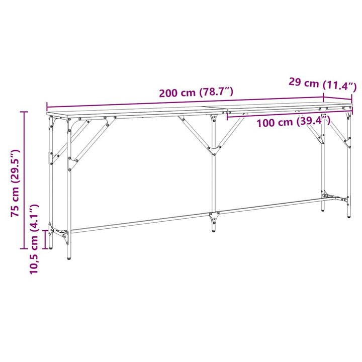 Konsolbord Sort eg 200 x 29 x 75 cm Laminat træ og metal