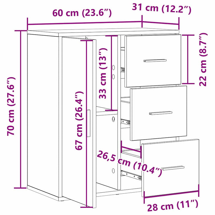 Sideboard Gammelt træ 60 x 31 x 70 cm Konstrueret træ