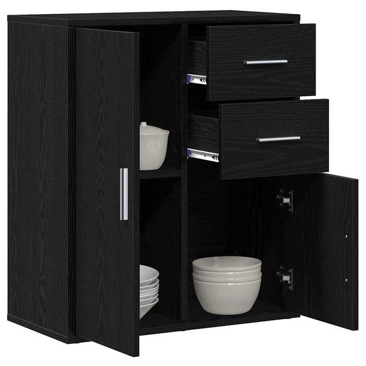 Sideboard med skuffe Sort eg 60 x 31 x 70 cm Konstrueret træ