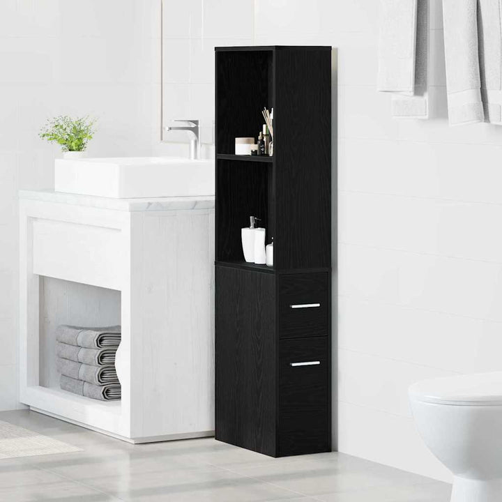 Badeværelsesmøbel sæt Sort eg 22 x 41 x 135 cm Konstrueret træ