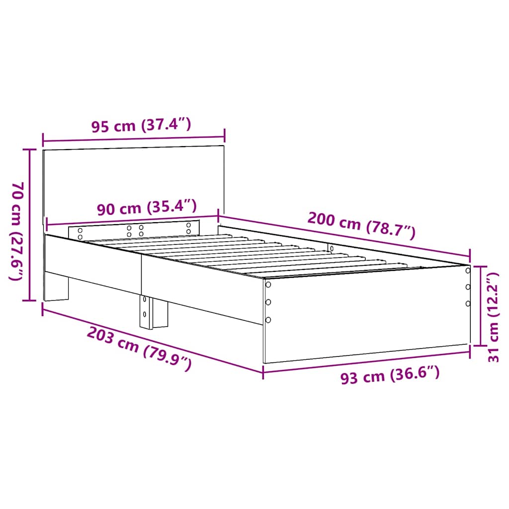 Sengestel med hovedgærde Sort eg 90 x 200 cm Konstrueret træ
