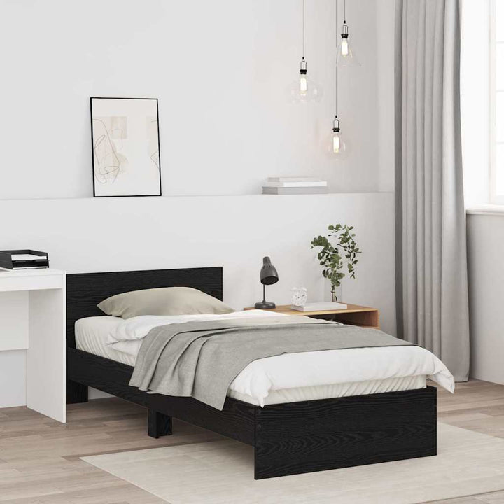 Sengestel med hovedgærde Sort eg 90 x 190 cm Konstrueret træ