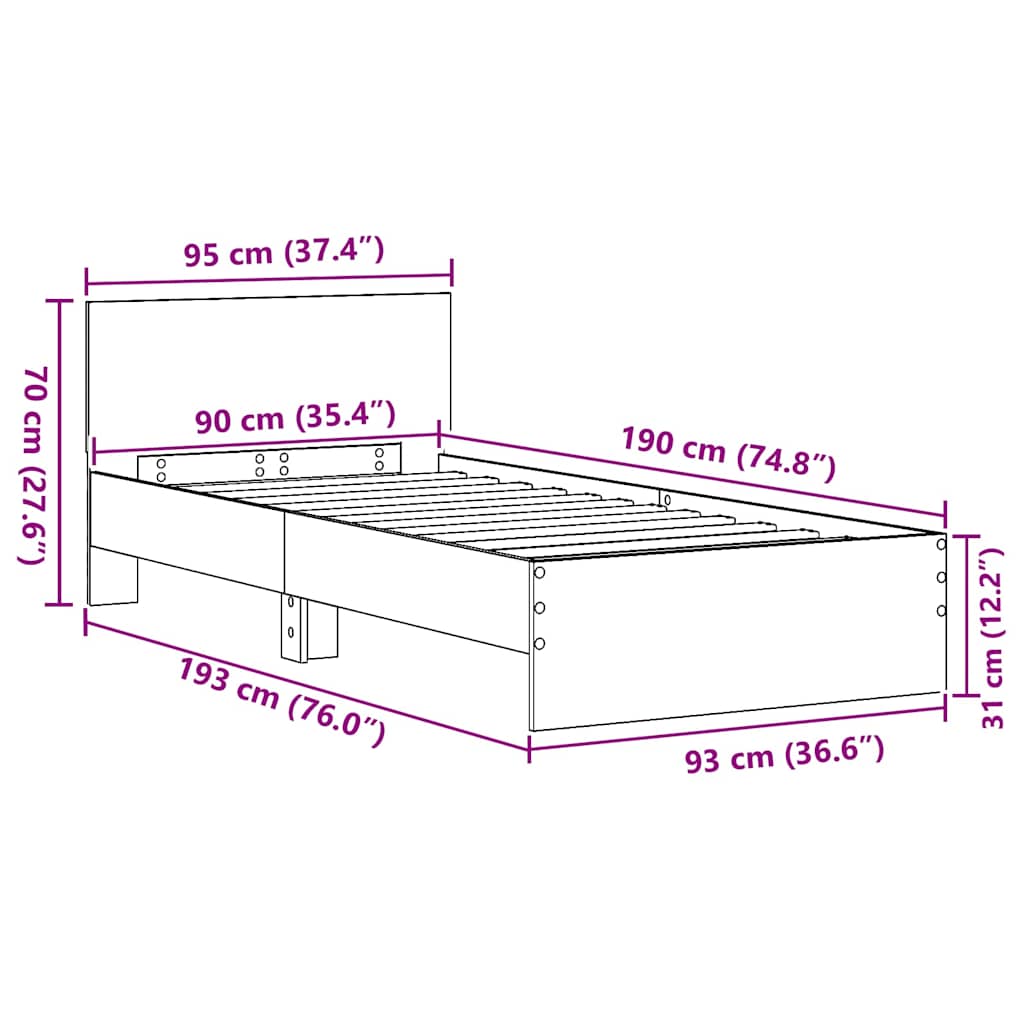 Sengestel med hovedgærde Sort eg 90 x 190 cm Konstrueret træ