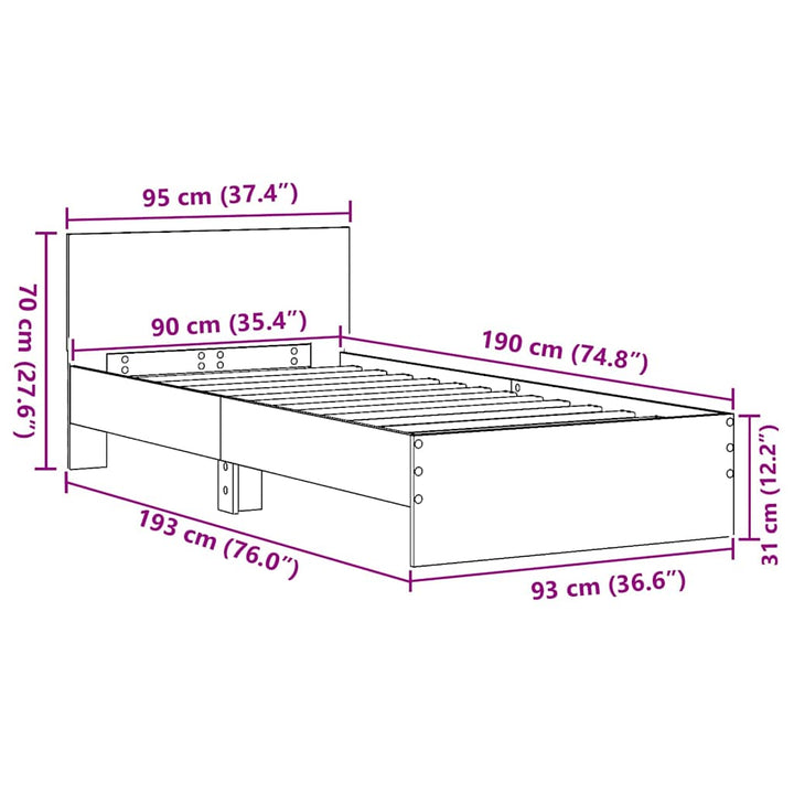 Sengestel med hovedgærde Sort eg 90 x 190 cm Konstrueret træ