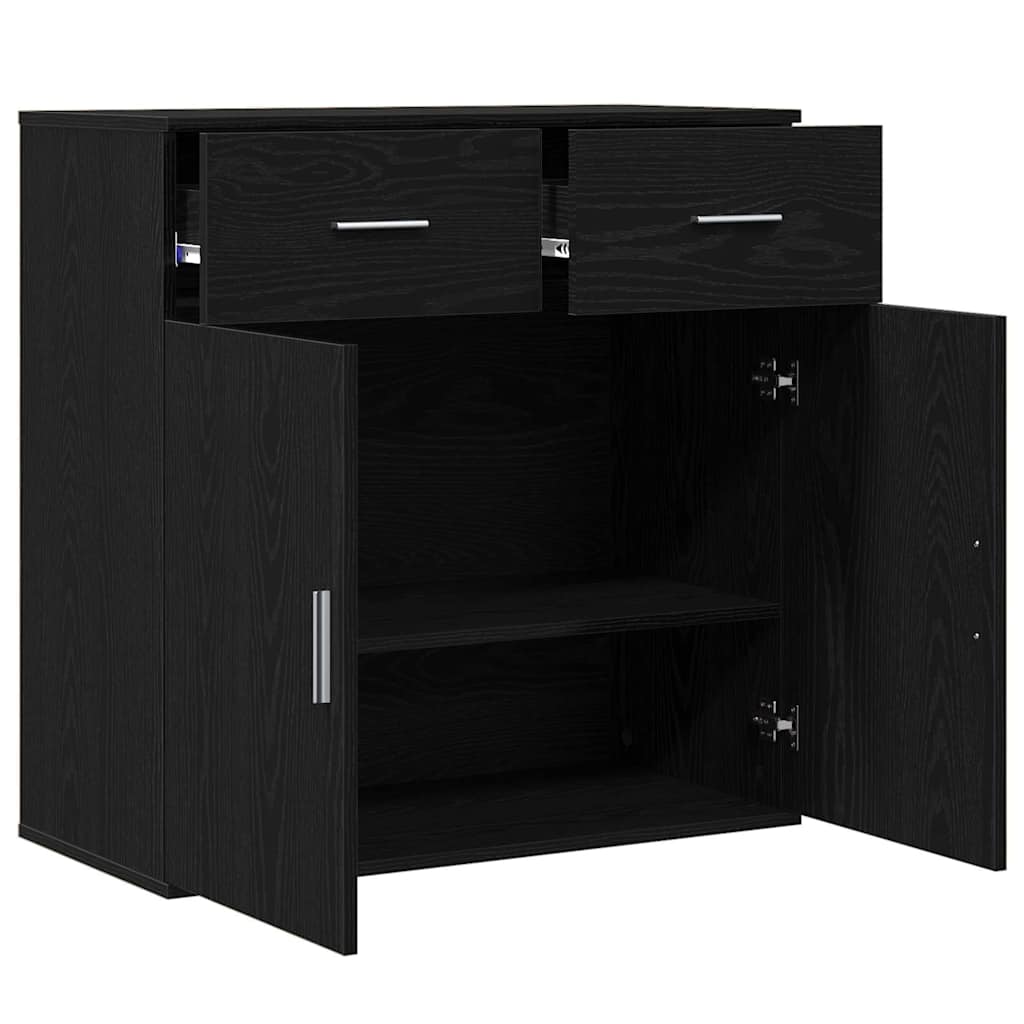 Sideboard med skuffe Sort eg 78 x 38 x 80 cm Konstrueret træ