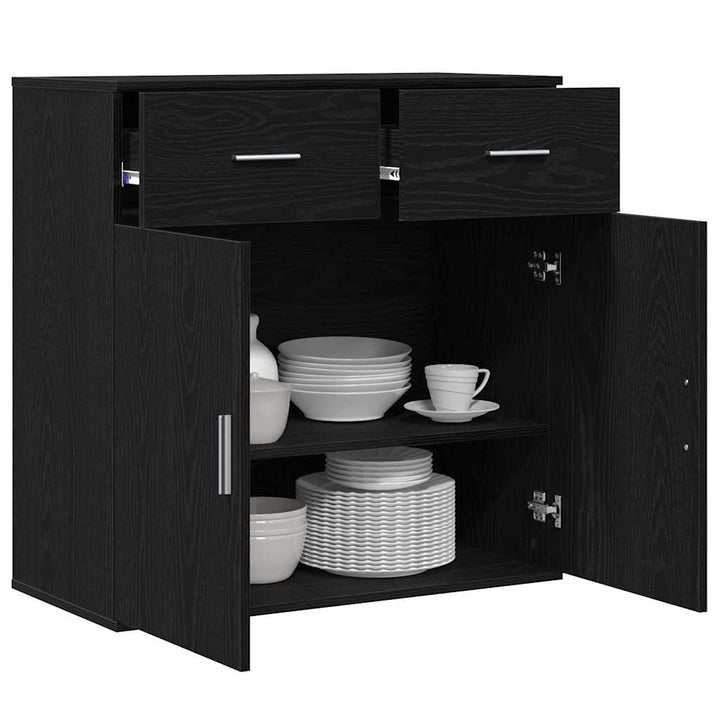 Sideboard med skuffe Sort eg 78 x 38 x 80 cm Konstrueret træ