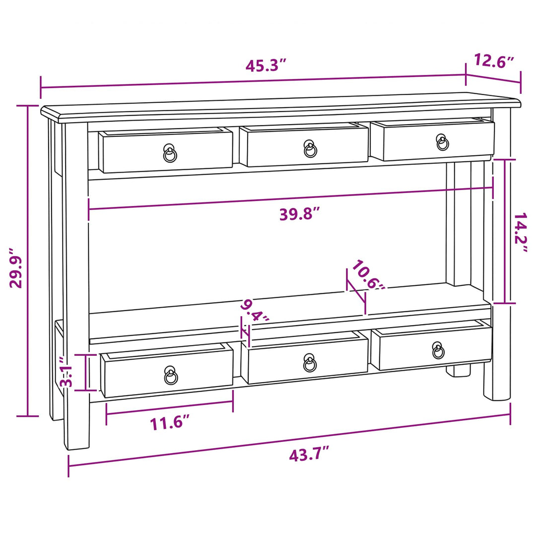 Konsolbord Naturfarvet 115 x 32 x 76 cm Massiv Mahogni