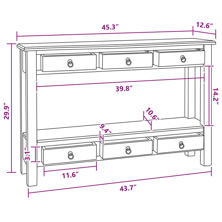 Konsolbord Naturfarvet 115 x 32 x 76 cm Massiv Mahogni