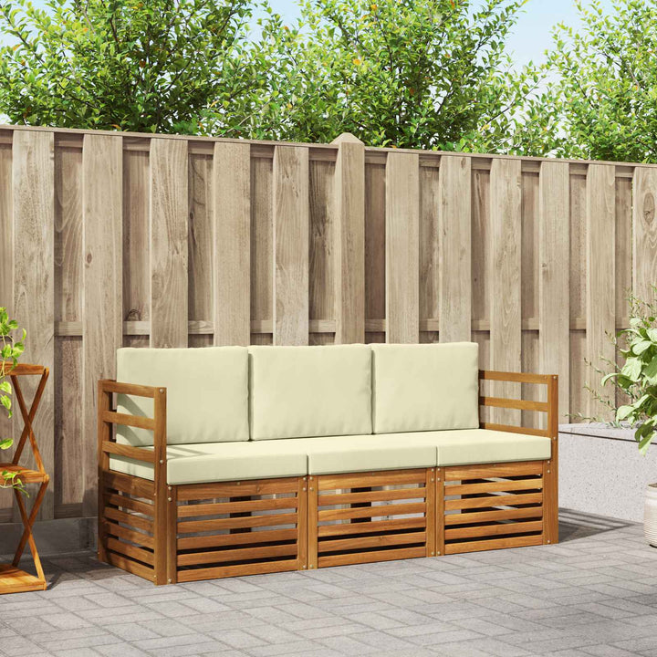 Sofasæt med pude 3 pcs Naturlig og Fløde Massivt Akacietræ